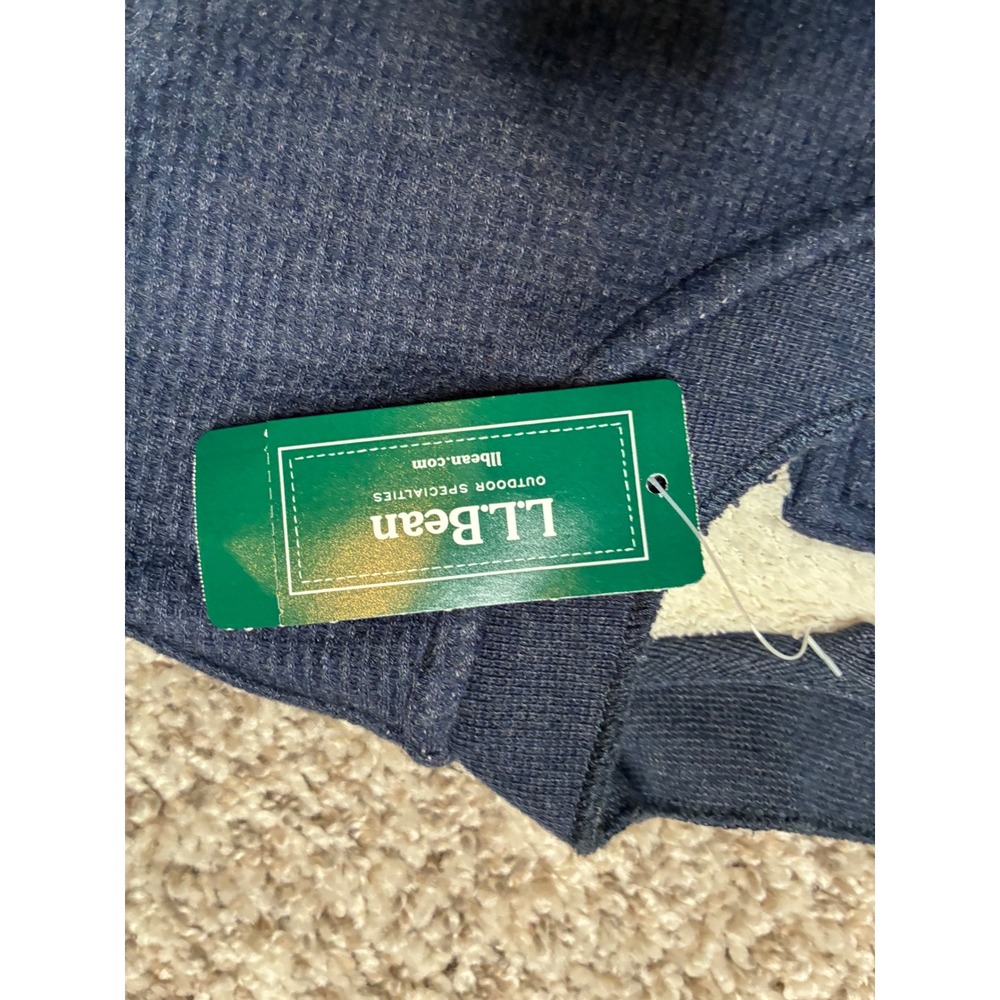 LL Bean Sherpa Lined Waffle Knit Henley Shirt Mens M Tall Mariner Blue - Picture 7 of 12